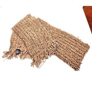 Soft Acrylic Fringed Scarf Tan Brown Soft Loop Made In Taiwan 56”x7"